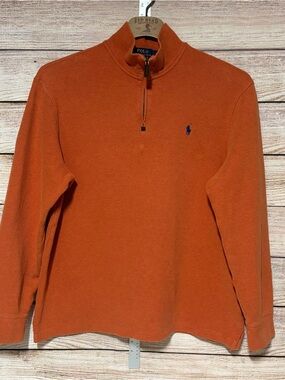 Polo by Ralph Lauren Orange Crewneck Sweatshirt 1/4  Zip with Navy Tag Large